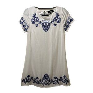 Lulus Mini Shift Dress Size S Embroidered Boho Beach Coastal Euro Summer Resort